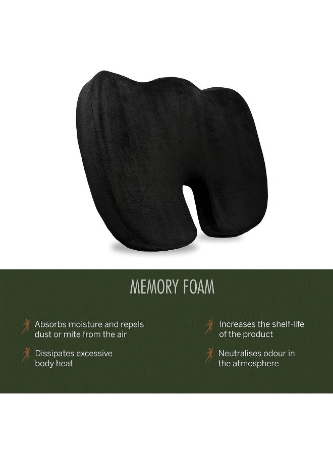 وسادة مقعد من إسفنج الذاكرة بتصميم محيطي أسود - تصميم مريح على شكل حرف W لدعم وضعية الجسم، وتخفيف آلام عرق النسا والظهر، وراحة عظم العصعص والورك، وقاعدة مضادة للانزلاق، وغطاء مخملي قابل للغسل - مثالية لكرسي المكتب، والسيارة، والكراسي المتحركة، واليوغا، والاستخدام المنزلي - Image 5