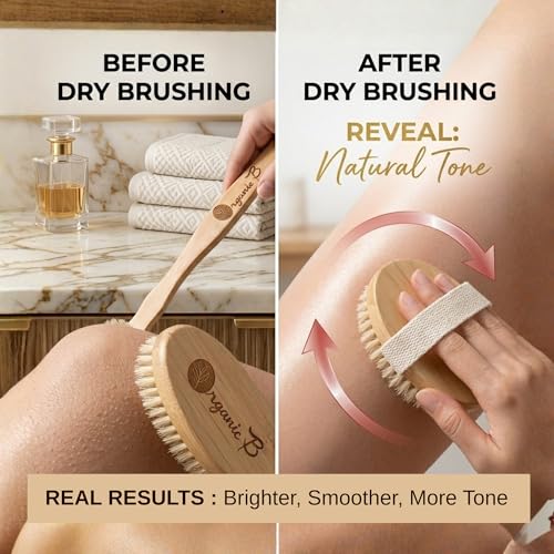 Organic B Wooden Body Brush – Long Removable Handle Back Brush for Bathing, Body Scrubber for Women and Men, Dry Brushing for Lymphatic Drainage, Natural Bathing Scrubber for Healthy Skin - Image 4