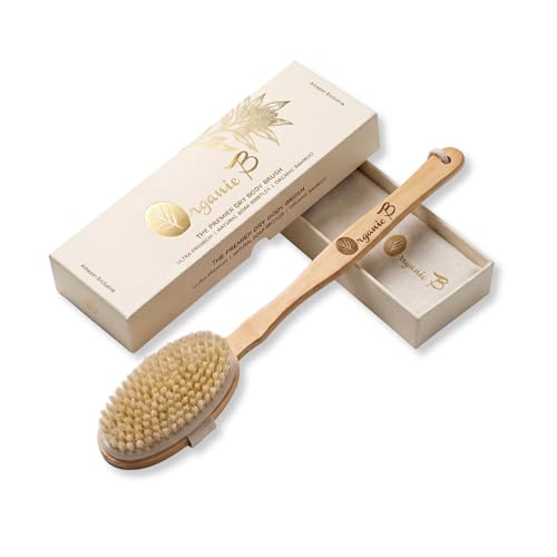 Organic B Wooden Body Brush – Long Removable Handle Back Brush for Bathing, Body Scrubber for Women and Men, Dry Brushing for Lymphatic Drainage, Natural Bathing Scrubber for Healthy Skin - Image 1