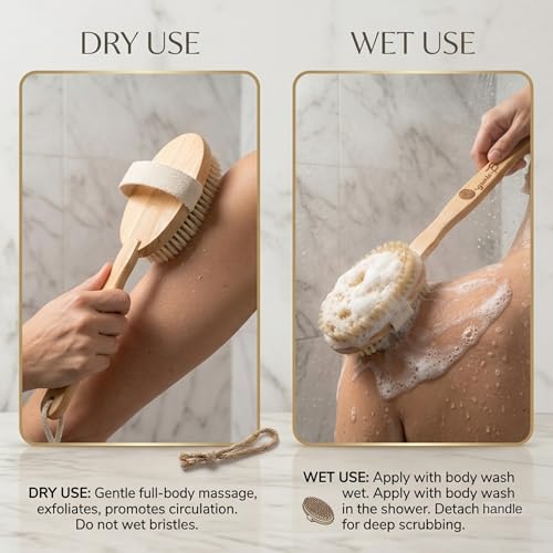 Organic B Wooden Body Brush – Long Removable Handle Back Brush for Bathing, Body Scrubber for Women and Men, Dry Brushing for Lymphatic Drainage, Natural Bathing Scrubber for Healthy Skin - Image 5