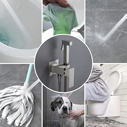 SHAMANDA Warm Water Bidet Sprayer for Toilet with Hot and Cold Brass Rough-in Valve, Stainless Steel Handheld Bidet Attachment Set for Feminine, Pets and Baby Diaper Wash, Brushed Nickel, BDS08-2 - Image 5