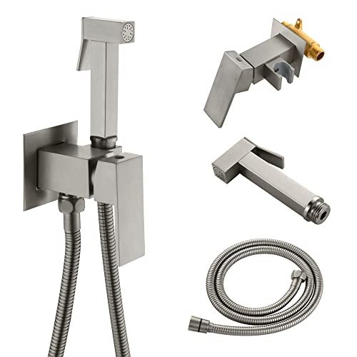 SHAMANDA Warm Water Bidet Sprayer for Toilet with Hot and Cold Brass Rough-in Valve, Stainless Steel Handheld Bidet Attachment Set for Feminine, Pets and Baby Diaper Wash, Brushed Nickel, BDS08-2 - Image 1