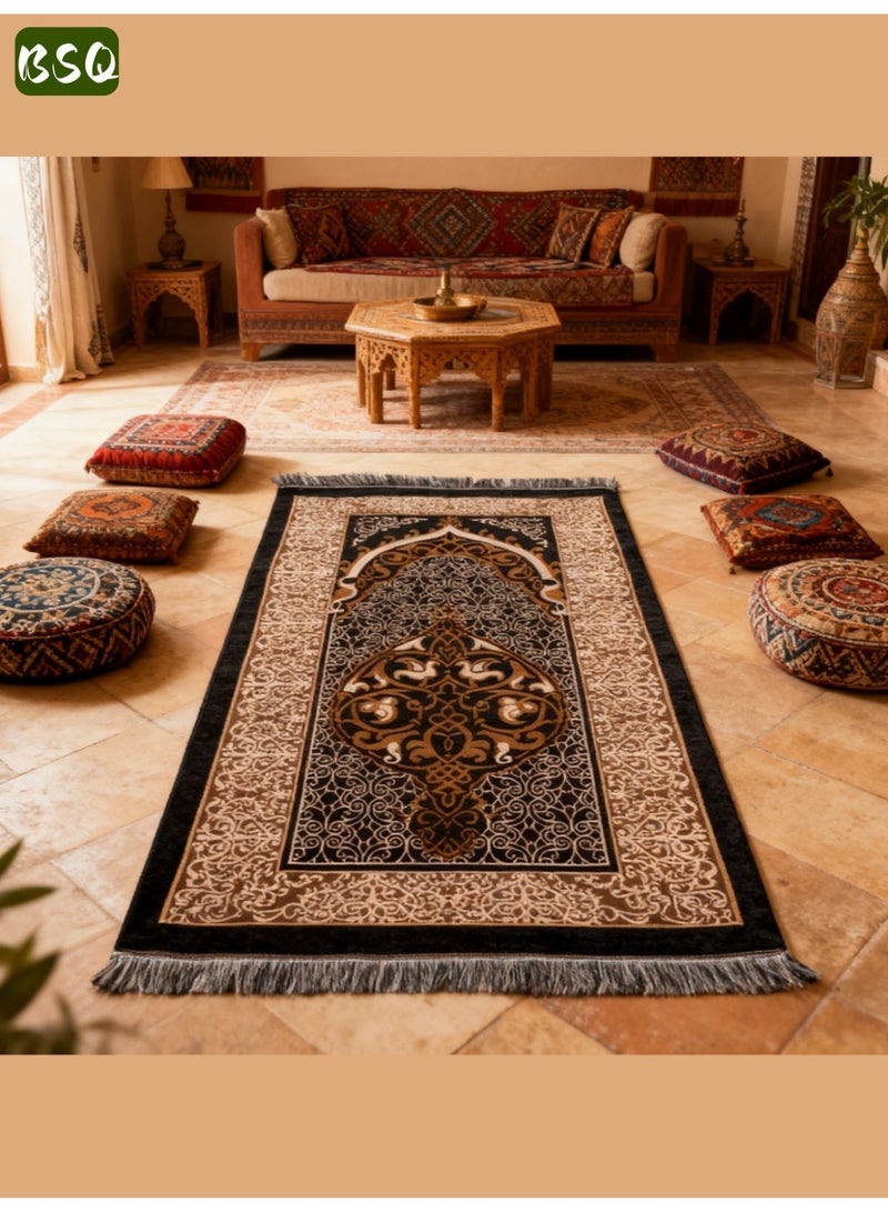 بي إس كيو سجادة صلاة ومسبحة للمسلمين | سجادة صلاة إسلامية | تصميم فاخر منقوش مانع للانزلاق | تأتي مع علبة هدايا أسطوانية أنيقة | هدية إسلامية للعيد ورمضان | سجادة صلاة محمولة | 120 × 70 سم | مناسبة للصلاة، والحج، ورمضان - Image 2