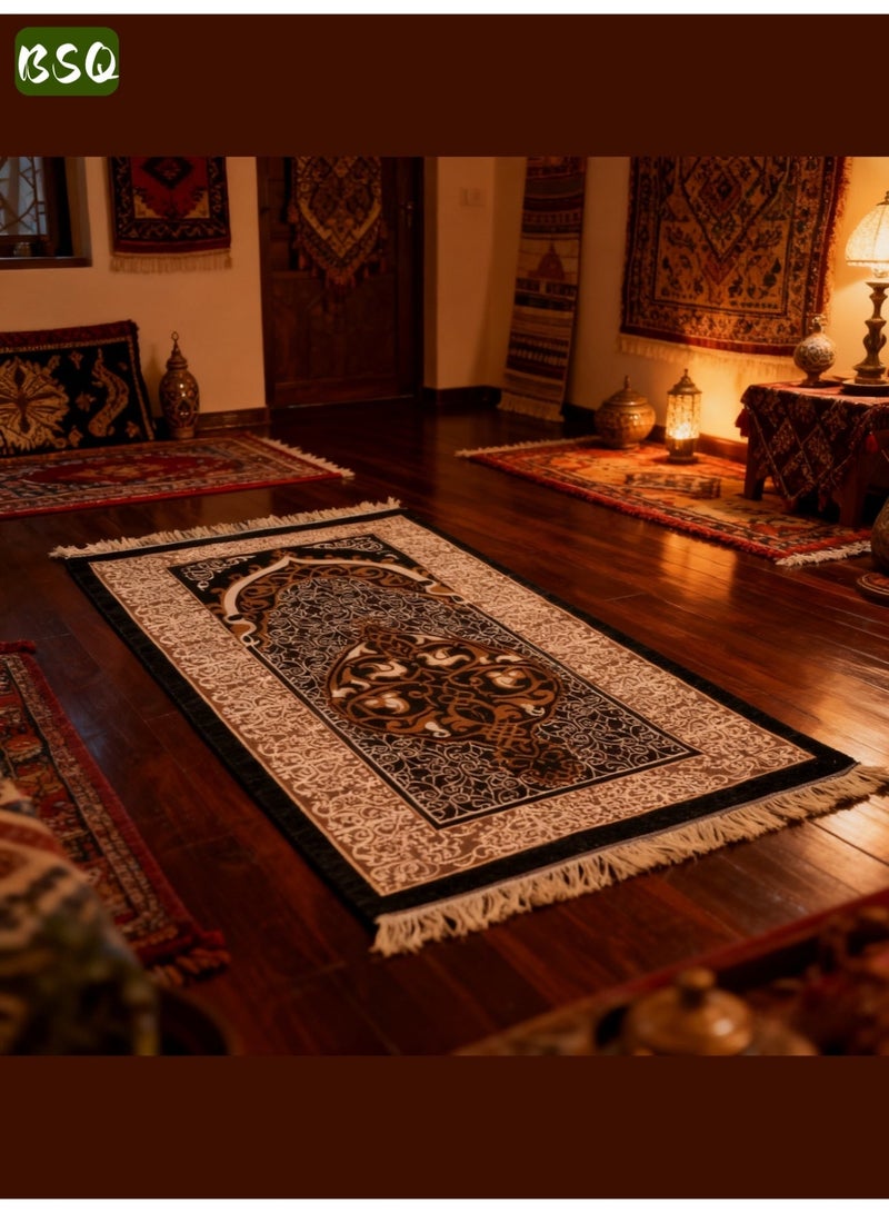 بي إس كيو سجادة صلاة ومسبحة للمسلمين | سجادة صلاة إسلامية | تصميم فاخر منقوش مانع للانزلاق | تأتي مع علبة هدايا أسطوانية أنيقة | هدية إسلامية للعيد ورمضان | سجادة صلاة محمولة | 120 × 70 سم | مناسبة للصلاة، والحج، ورمضان - Image 3