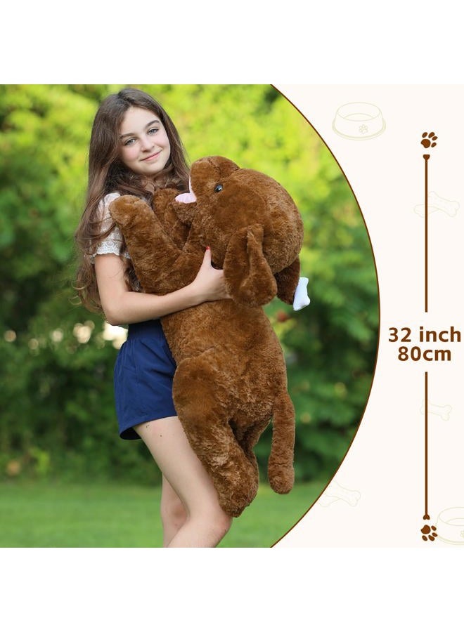 MorisMos 32 Inch Giant Chocolate Lab Stuffed Animal, Large Labrador Plush Puppy Pillow, Fluffy Big Labrador Stuffed Dog Plush Gifts for Kids, Girls, Boys - Image 3