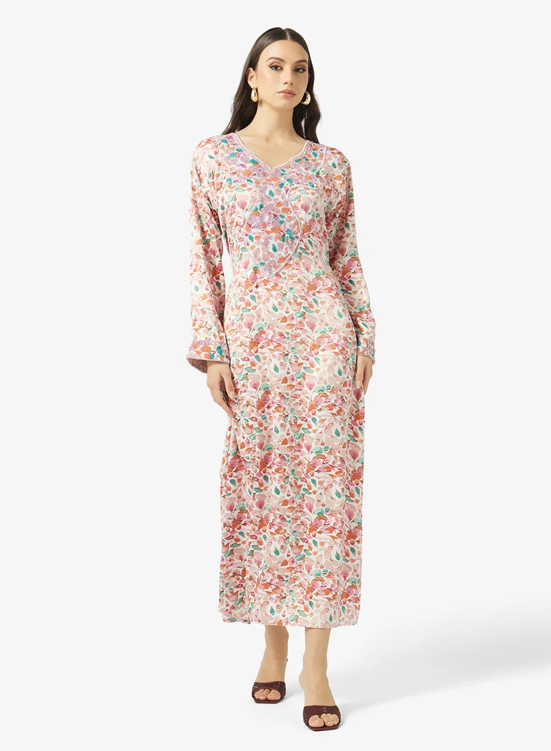 ARABIAN CLOSET Embellished Belted Jalabiya