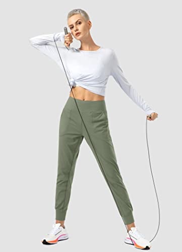 Soothfeel Women's Joggers with Zipper Pockets High Waisted Athletic Workout Yoga Pants Joggers for Women Grey Sage - Image 5