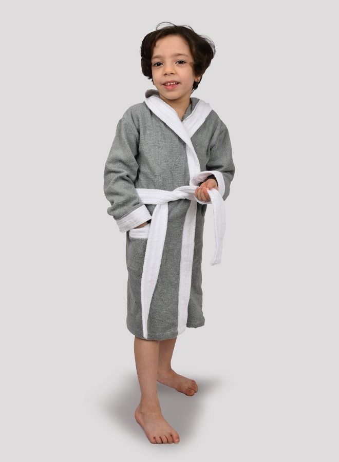 Banotex Children's bathrobe 100% cotton gray color with a comfortable hood for girls and boys one-piece - Image 1