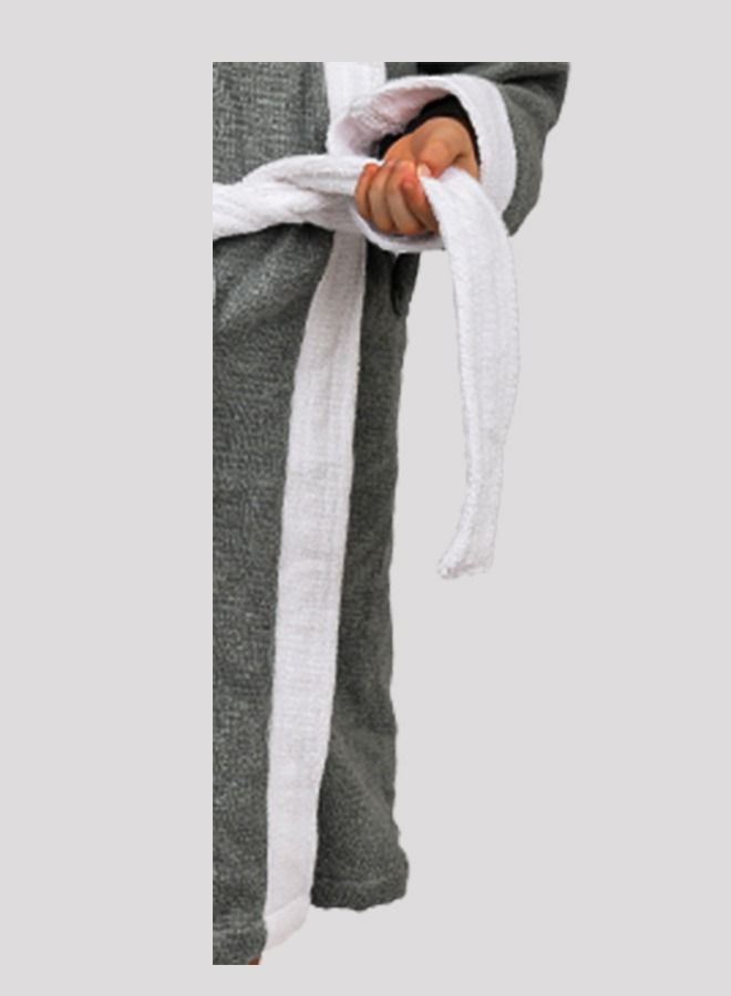 Banotex Children's bathrobe 100% cotton gray color with a comfortable hood for girls and boys one-piece - Image 4