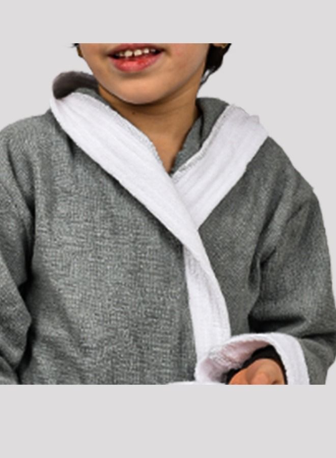 Banotex Children's bathrobe 100% cotton gray color with a comfortable hood for girls and boys one-piece - Image 2