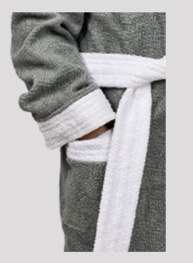 Banotex Children's bathrobe 100% cotton gray color with a comfortable hood for girls and boys one-piece - Image 3