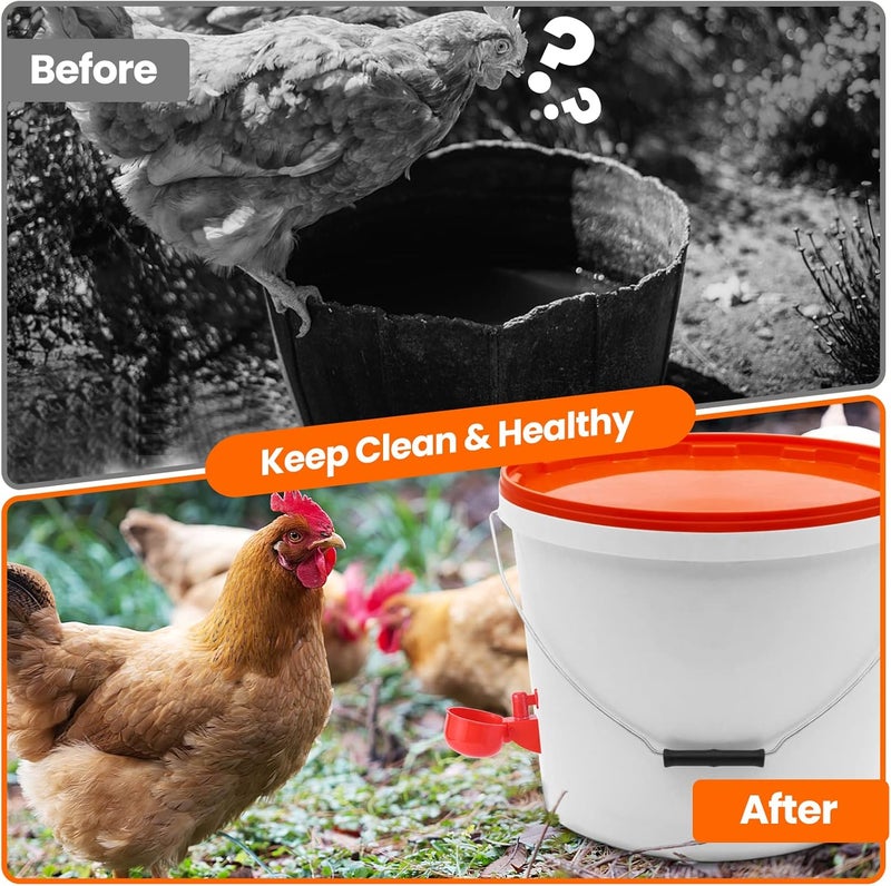 Yrangee Chicken Water Cups, Chicken Waterer 24 Pack, DIY Chicken Water Feeder for Poultry Gravity Filling Automatic Chicken Waterer Poultry Waterer with Hole Saw for Buckets Boxes Troughs - Image 4
