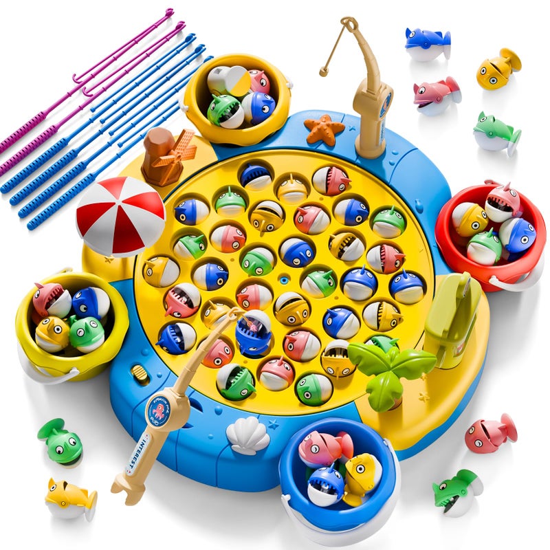 ORANGE OCEAN 66 PCS Magnetic Fishing Game for Kids Toddlers 3-5, Board Game for Kids 4-6, 1-8 Players Fishing Toys for Boys 3 4 5 6 7 8 Year Old with 360Â° Rotation, Ideas Birthday Gifts for 3 4 5 6 7 8 Year Old - Image 1