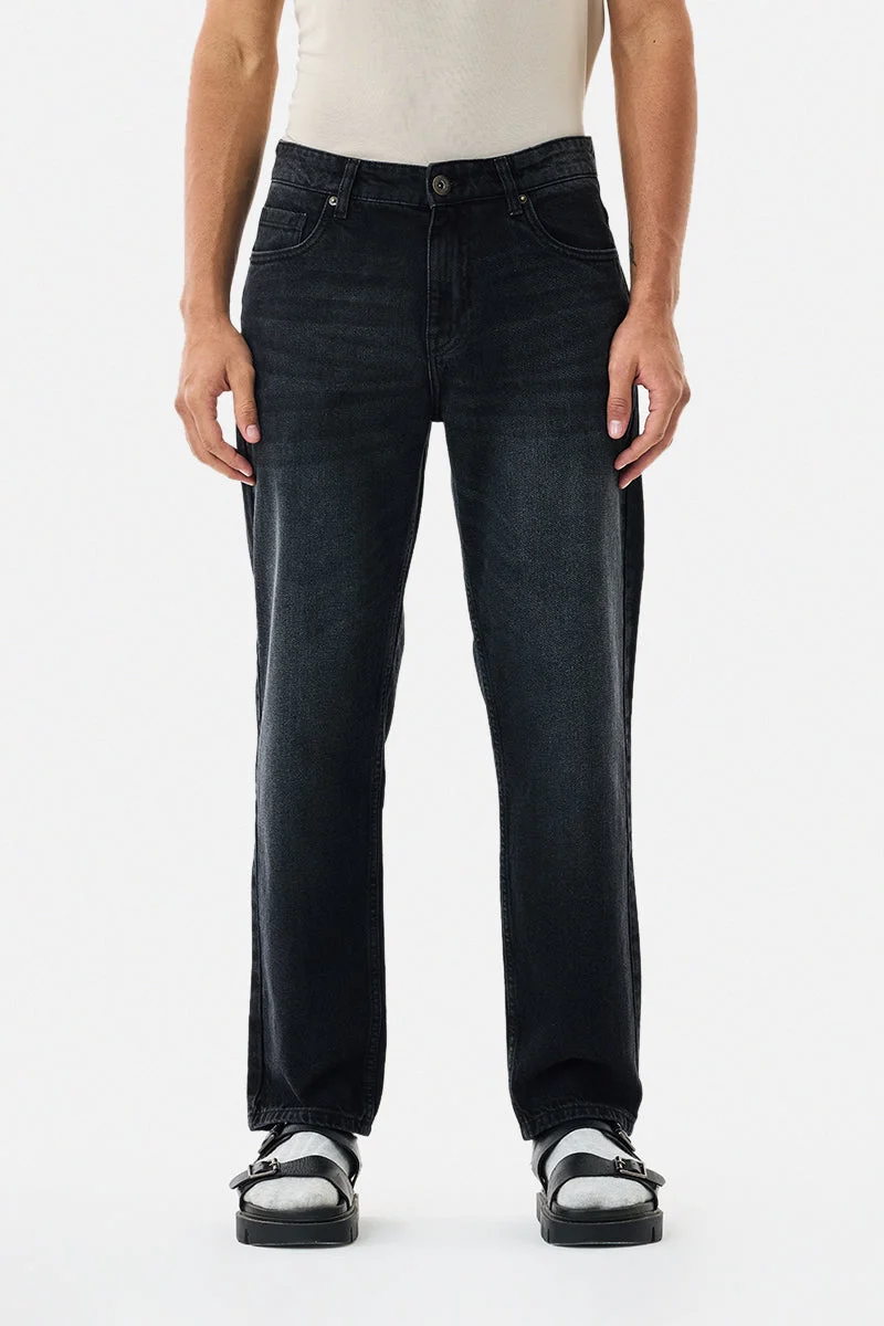 Snitch Black Black Solid Relaxed Casual Jeans for Men | Best Price UAE