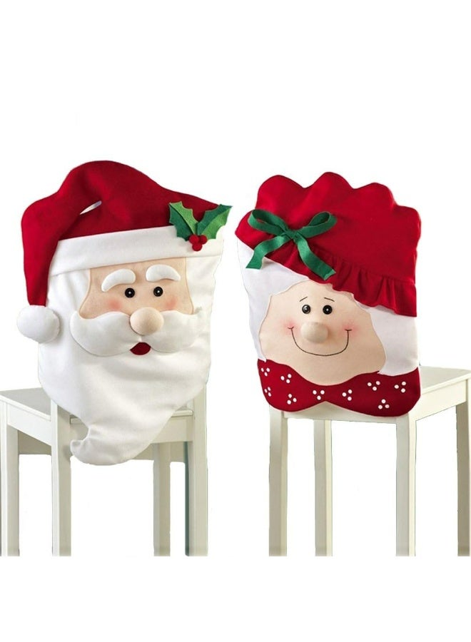 Premium Christmas Chair Covers Set - Mr & Mrs Santa Claus Fabric Dining Chair Slipcovers, Elastic Back Covers for Holiday Decor (70x45cm & 61x45cm, Hand Wash Only) - Image 1