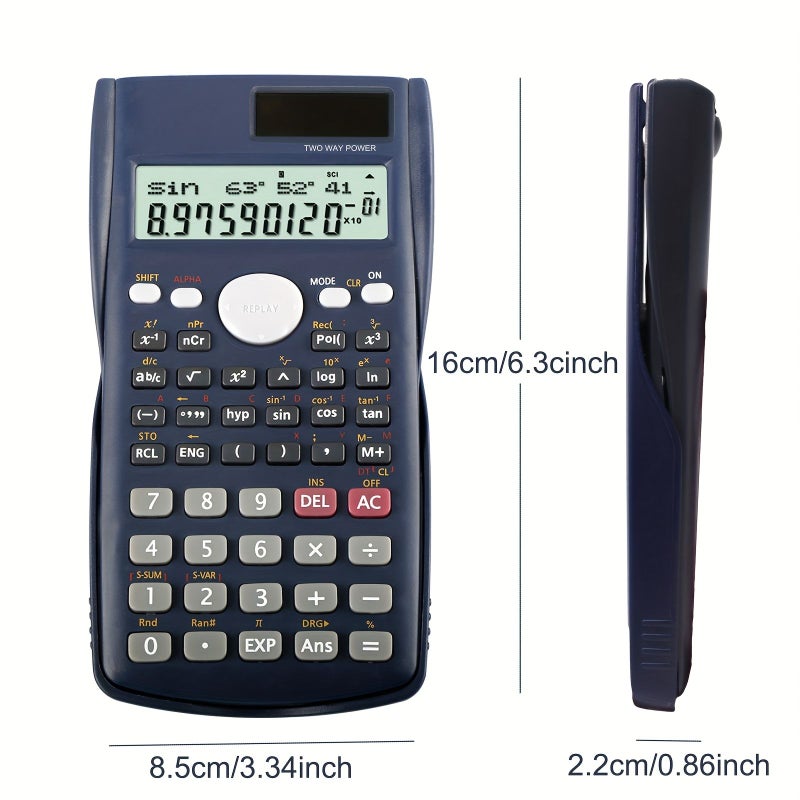 Dark Blue 85MS Solar Scientific Calculator With 2 Line Display For Students - Image 2