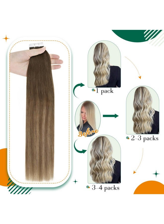 إيزي يوث شريط في وصلات شعر بشري شريط Balayage في وصلات شعر بني متدرج إلى أشقر رمادي شريط في وصلات شعر شعر بشري حقيقي 16 بوصة 40 جرام 20 قطعة - Image 2