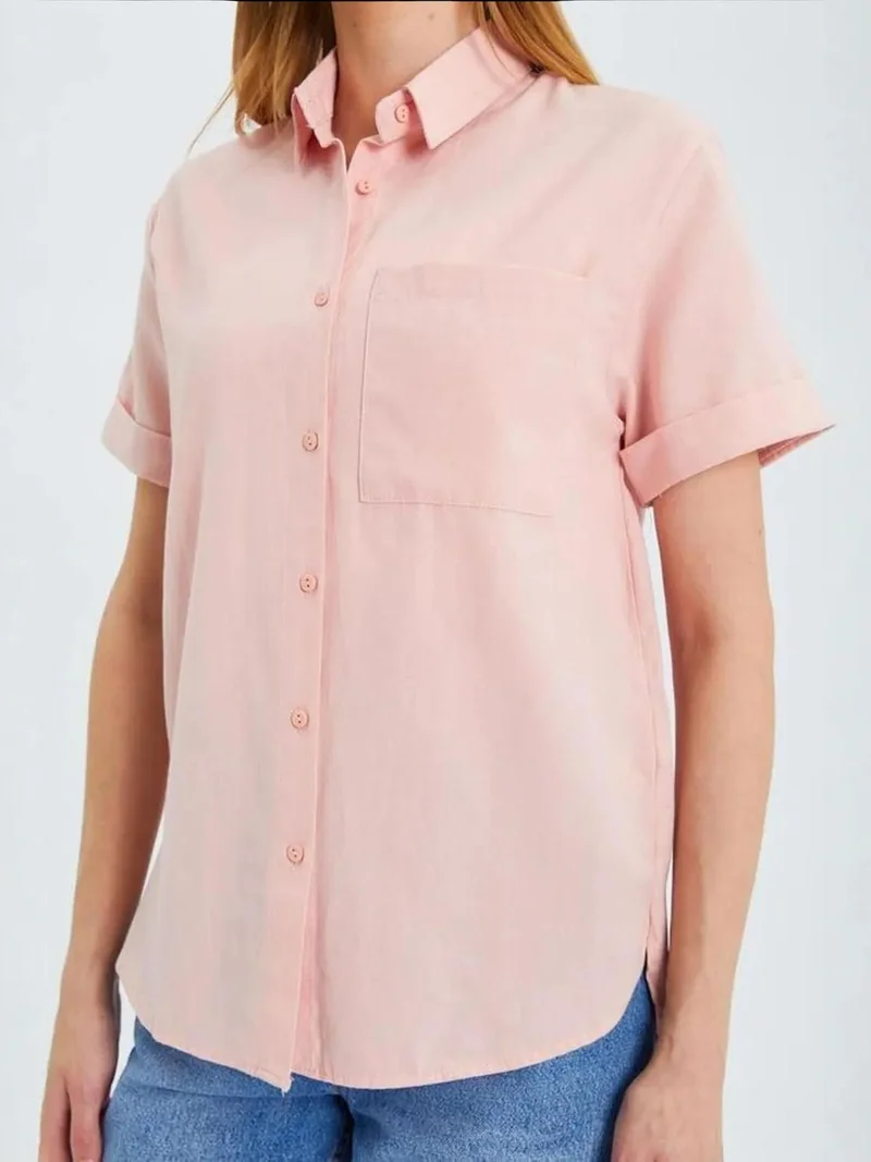 Mixray Powder Pink MIXRAY Short Sleeve Shirt with Pockets for Women | Best Price UAE