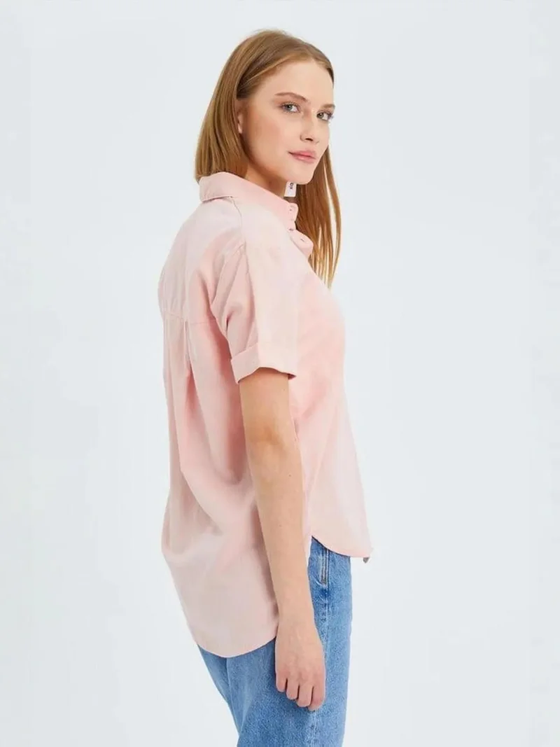 Mixray Powder Pink MIXRAY Short Sleeve Shirt with Pockets for Women | Best Price UAE