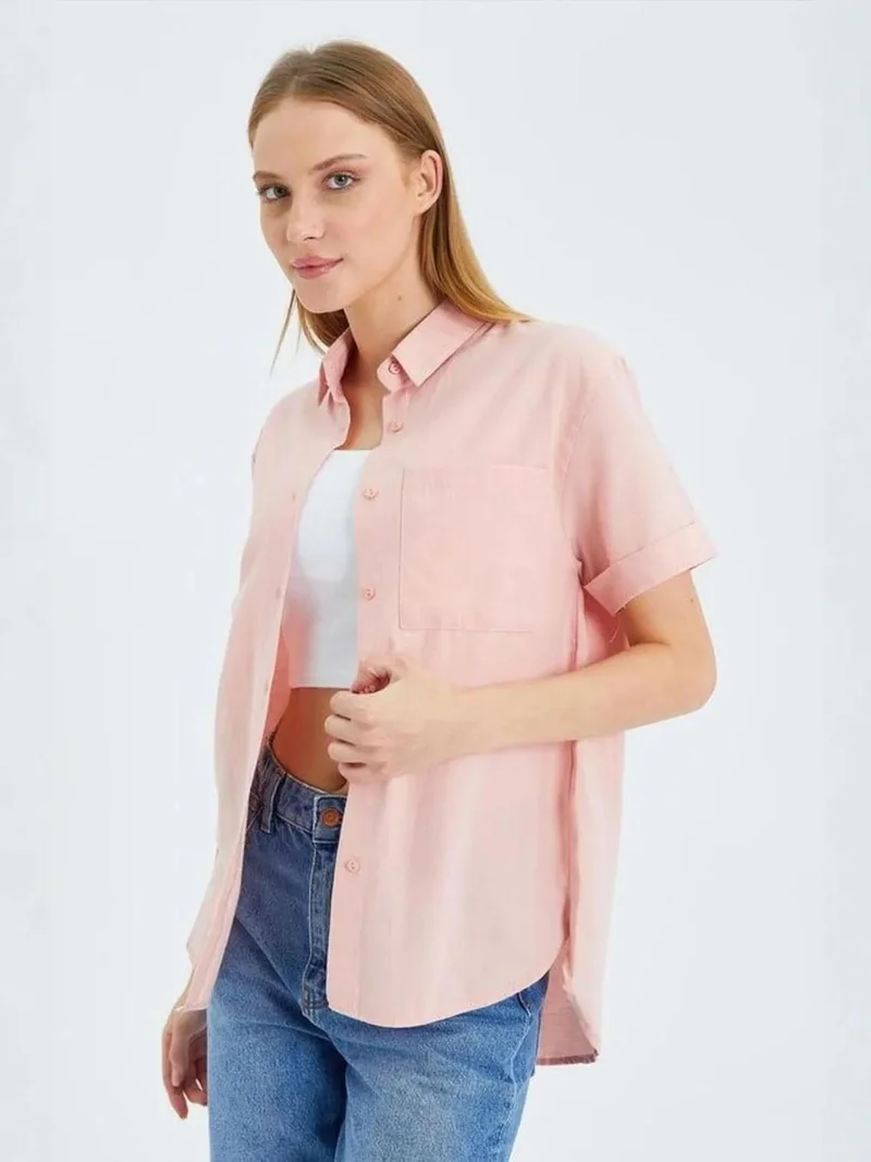 Mixray Powder Pink MIXRAY Short Sleeve Shirt with Pockets for Women | Best Price UAE