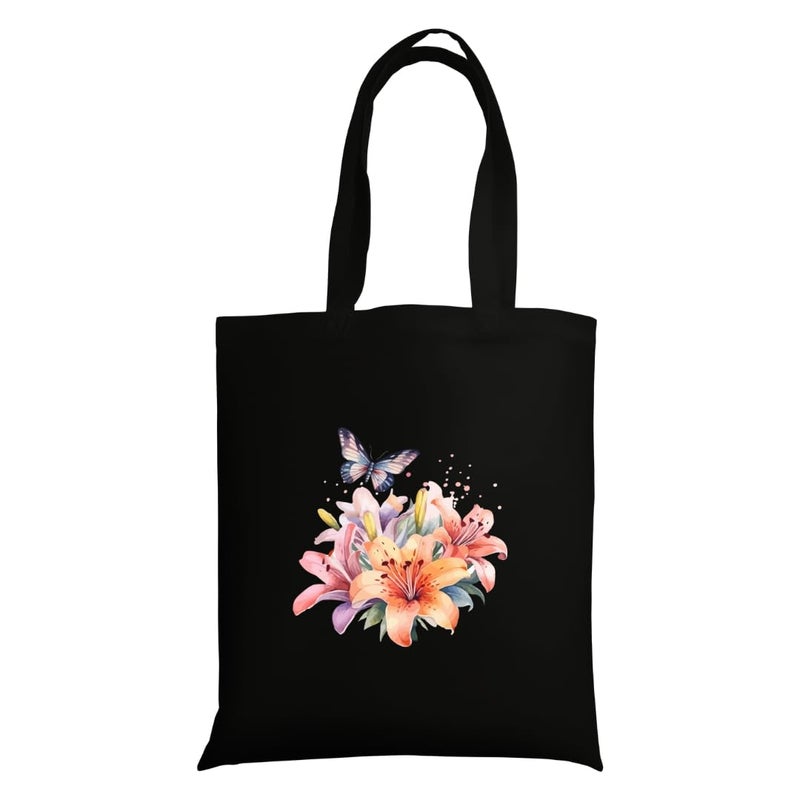 STRUTT حقيبة قماش قابلة للطي للنساء، حقيبة للتسوق للفتيات الجامعيات، حقيبة تسوق قابلة لإعادة الاستخدام من القطن العضوي 100%، حقيبة متعددة الأغراض صديقة للبيئة للسفر والاستخدام اليومي - مزهرة - Image 1