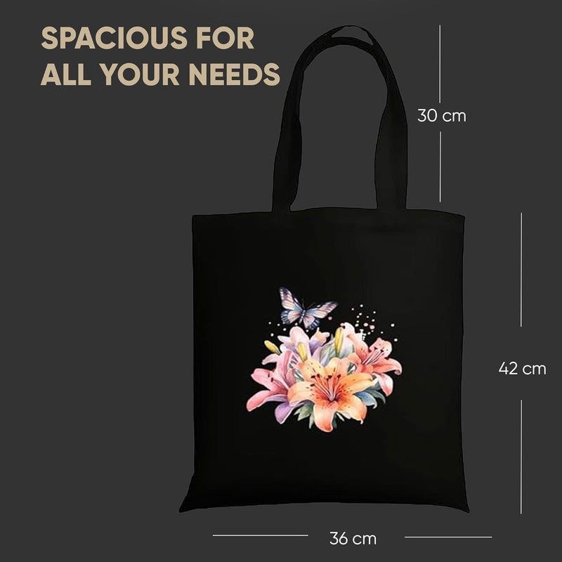 STRUTT حقيبة قماش قابلة للطي للنساء، حقيبة للتسوق للفتيات الجامعيات، حقيبة تسوق قابلة لإعادة الاستخدام من القطن العضوي 100%، حقيبة متعددة الأغراض صديقة للبيئة للسفر والاستخدام اليومي - مزهرة - Image 5