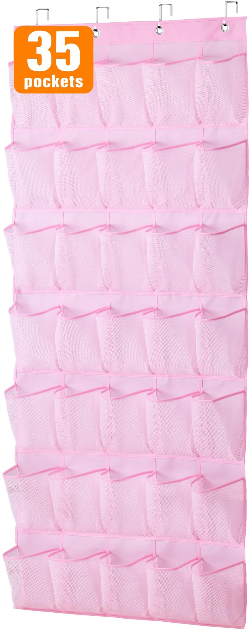 MISSLO 35 Pockets Kids Shoe Organizer for Baby sturdy Oxford Toddler Shoe Rack for Closet Cute Over the Door Shoe Storage Hanging Pink Girl Room Decor