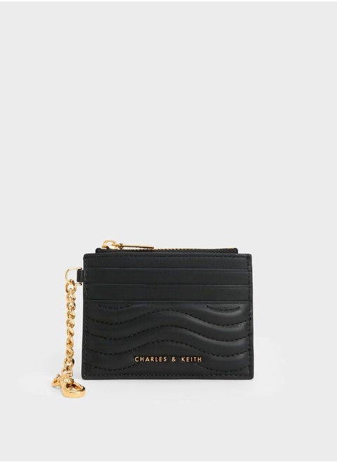 Charles & Keith Aubrielle Stitch-Trim Zip Card Holder - Black