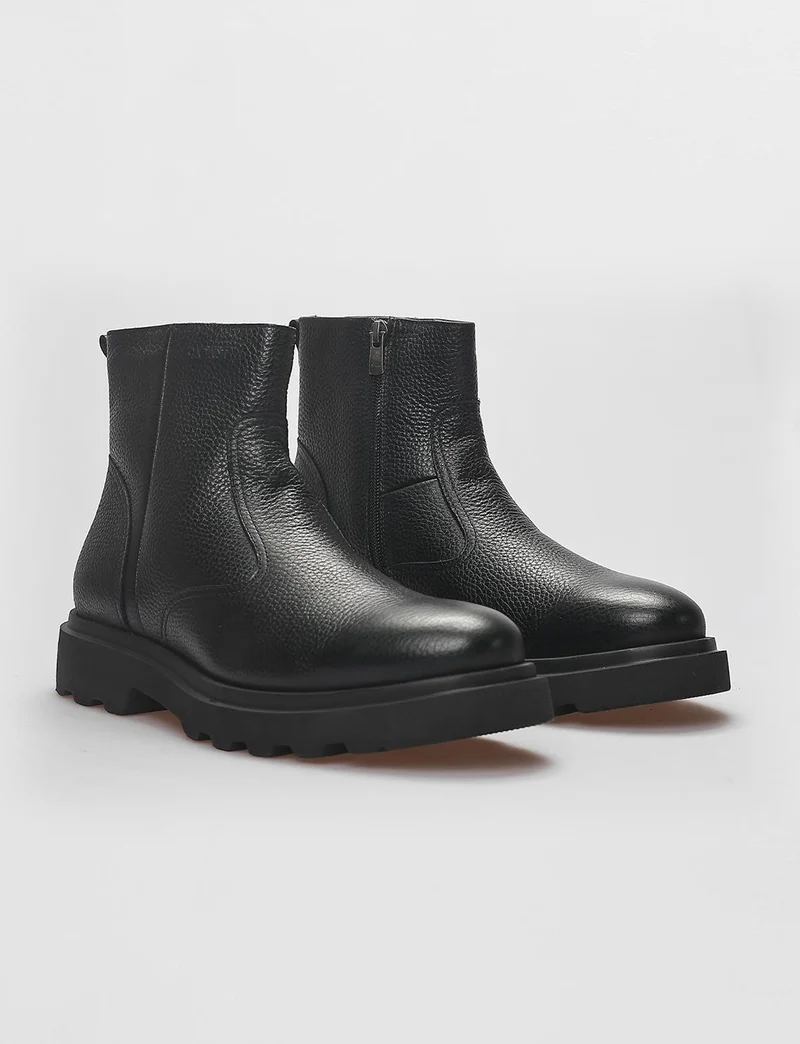 Cabani Genuine Leather Black Zippered Men's Casual Boots