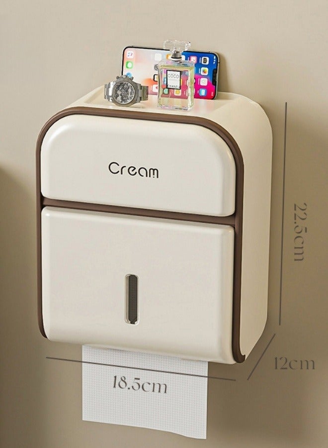 MLADEN Wall Mounted Toilet Paper Holder Waterproof Tissue Box Shelf with Mobile Phone Holder, No Hole Punching, Compatible with Roll Paper Tissue Paper for Bathroom Kitchen Living Room - Image 2