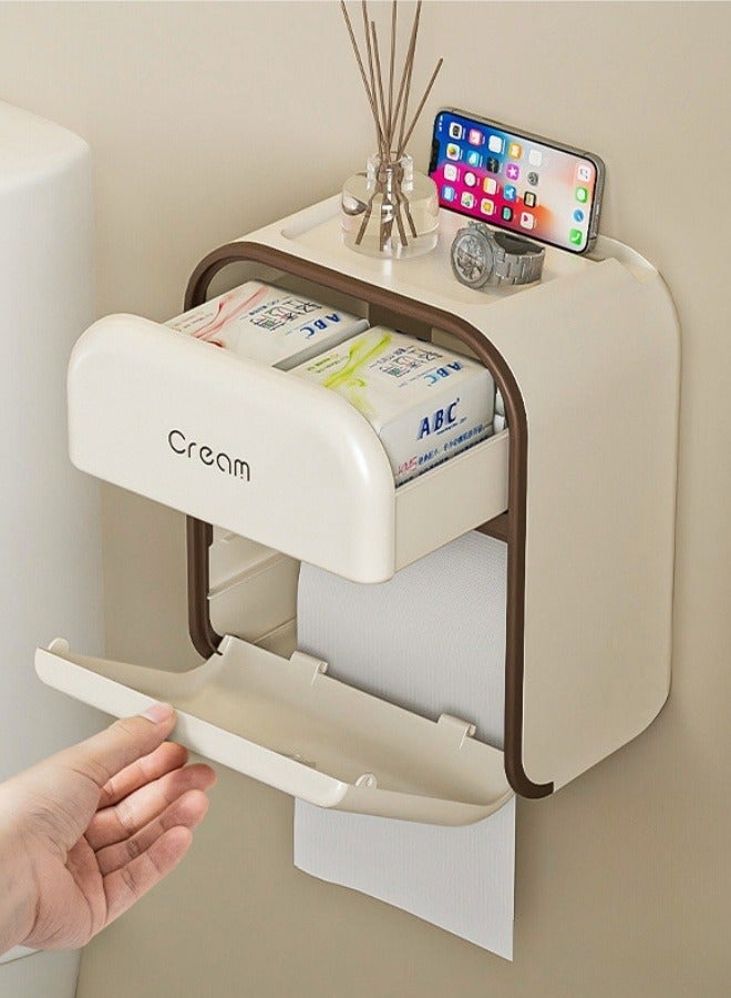 MLADEN Wall Mounted Toilet Paper Holder Waterproof Tissue Box Shelf with Mobile Phone Holder, No Hole Punching, Compatible with Roll Paper Tissue Paper for Bathroom Kitchen Living Room - Image 5