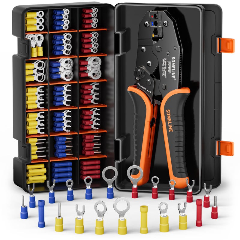 SOMELINE SOMELINE® Professional Crimping Tool Kit with 21 Sizes Insulated Terminals for 0.34-6mm² (AWG 22-10) Wires, Versatile & Durable Electrical Set for Electricians and DIYers  - Image 1