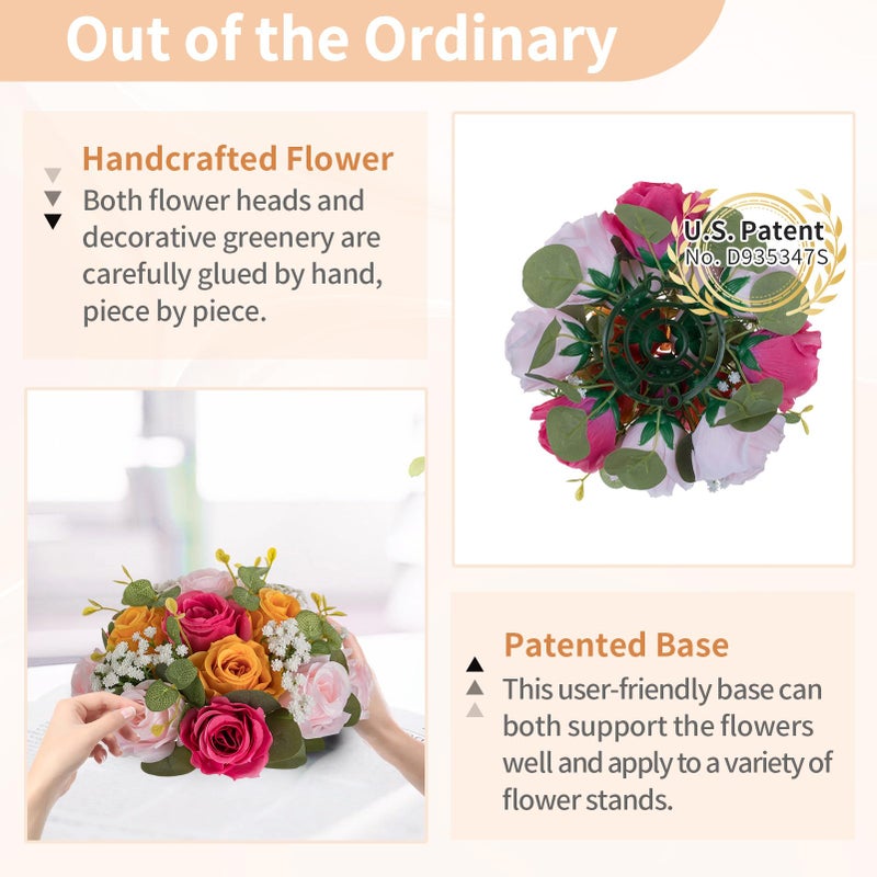 NUPTIO Flower Ball Centerpieces for Tables: Hot Pink & Orange & Pink Artificial Rose Arrangements for Wedding Party - 2 Pcs Faux Floral Baby Breath Kissing Balls for Spring Home Event Decor - Image 4