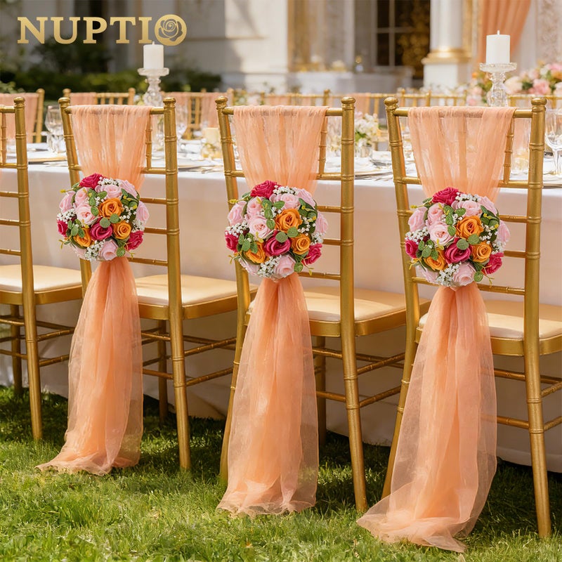 NUPTIO Flower Ball Centerpieces for Tables: Hot Pink & Orange & Pink Artificial Rose Arrangements for Wedding Party - 2 Pcs Faux Floral Baby Breath Kissing Balls for Spring Home Event Decor - Image 5