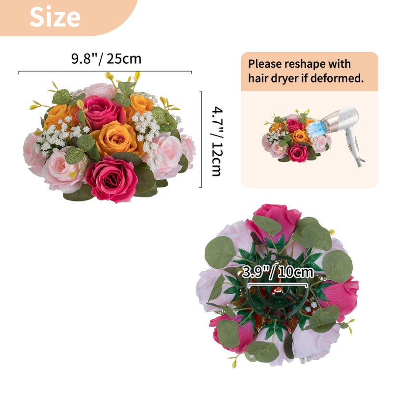 NUPTIO Flower Ball Centerpieces for Tables: Hot Pink & Orange & Pink Artificial Rose Arrangements for Wedding Party - 2 Pcs Faux Floral Baby Breath Kissing Balls for Spring Home Event Decor - Image 3