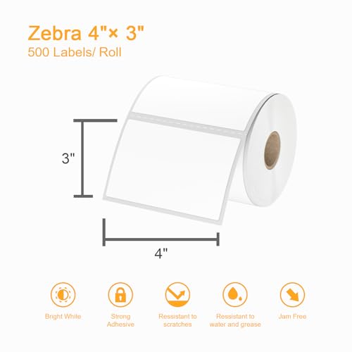 Labelebal (6000 Labels 3-Proof 1" Core) Labelebal 12 Rolls 4" x 3" Direct Thermal Label (101mm x 76mm) Multipurpose Shipping Address Mailing Barcodes Stickers Compatible for Zebra & Rollo Desktop Label Printer - Image 3