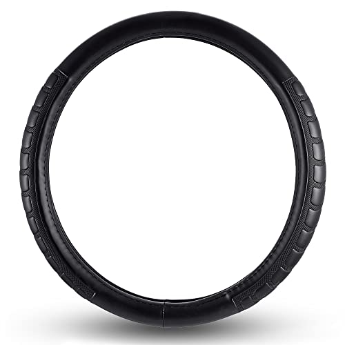 FH Group FH2006BLACK Universal Fit Microfiber Embossed Leather Black Steering Wheel Cover Fits Most Cars SUVs