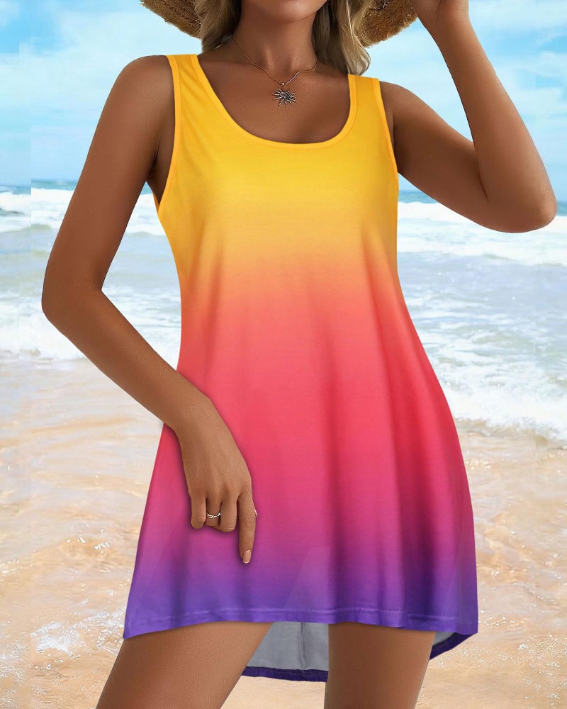 CHICGAL Swimsuit Coverup for Women Summer Sleeveless Beach Dress Tank Bikini Bathing Suit Cover Up (Gradient Multicolored,L) - Image 3