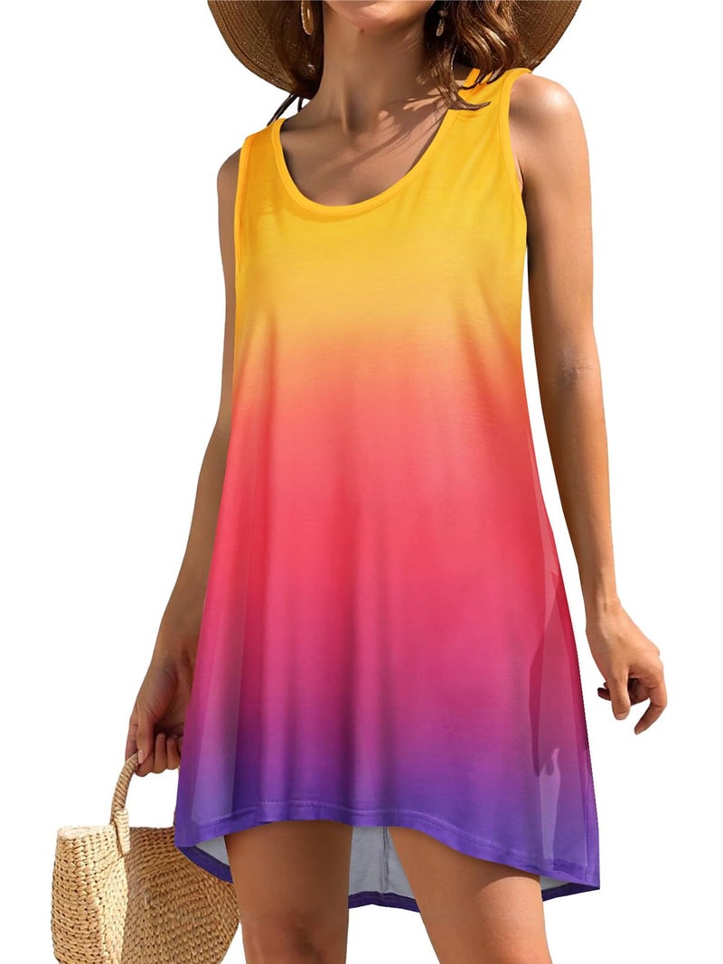 CHICGAL Swimsuit Coverup for Women Summer Sleeveless Beach Dress Tank Bikini Bathing Suit Cover Up (Gradient Multicolored,L) - Image 1