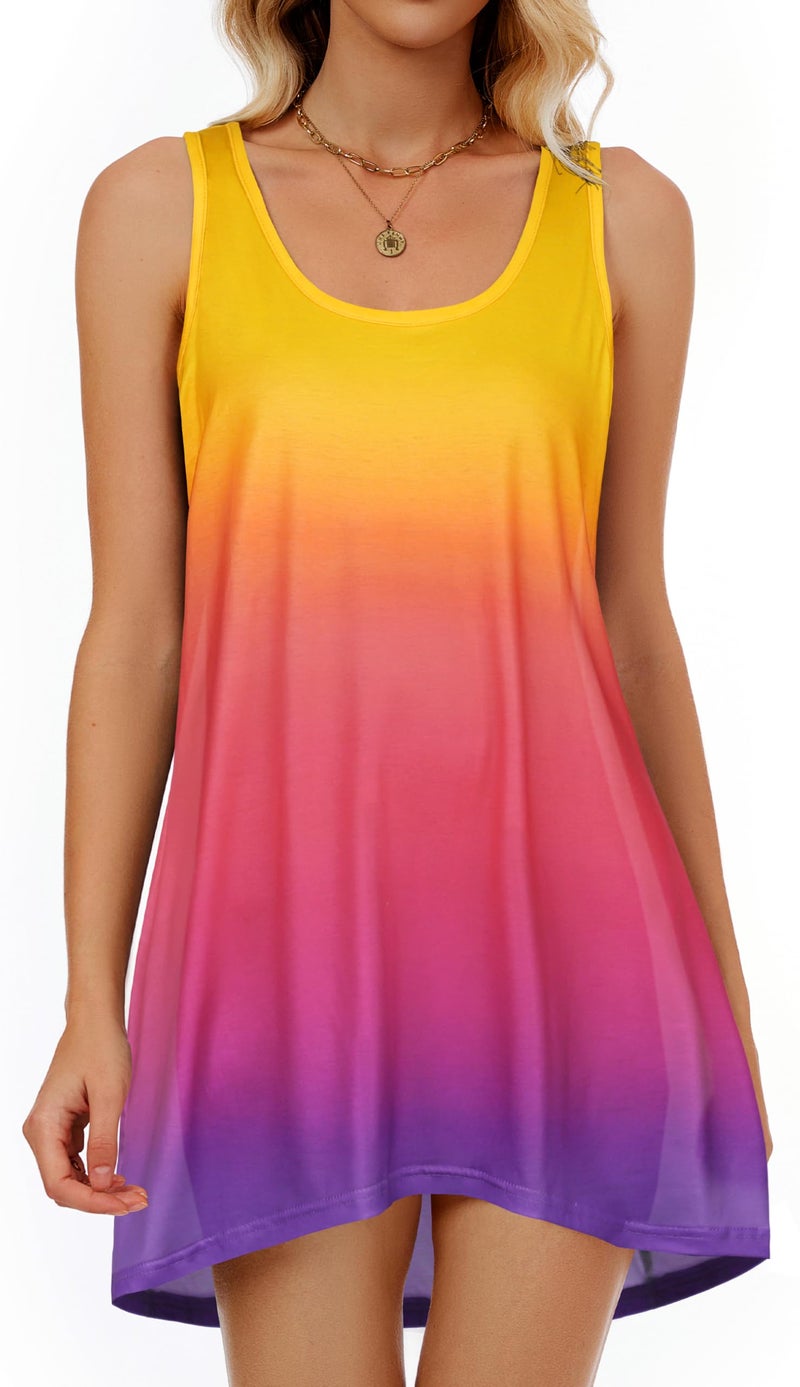 CHICGAL Swimsuit Coverup for Women Summer Sleeveless Beach Dress Tank Bikini Bathing Suit Cover Up (Gradient Multicolored,L) - Image 5