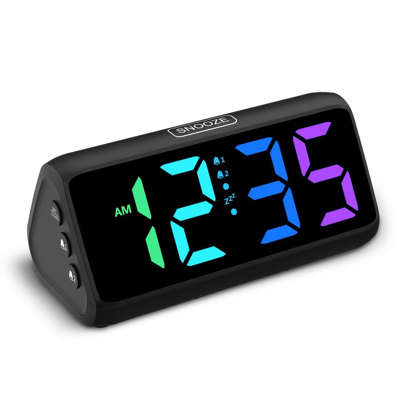Netzu Loud Alarm Clock for Heavy Sleepers, RGB Alarm Clocks for Bedrooms Seniors Kids, Plug in Digital Clock with 5 Dimmers, 2 Alarms, 4 Volumes and Snooze - Image 1