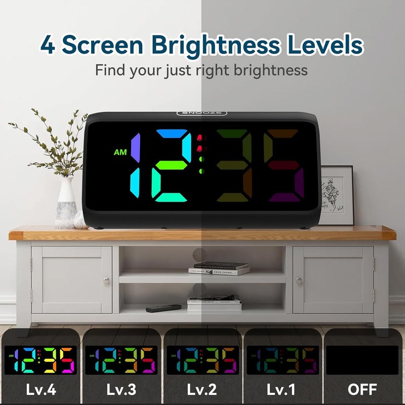 Netzu Loud Alarm Clock for Heavy Sleepers, RGB Alarm Clocks for Bedrooms Seniors Kids, Plug in Digital Clock with 5 Dimmers, 2 Alarms, 4 Volumes and Snooze - Image 5