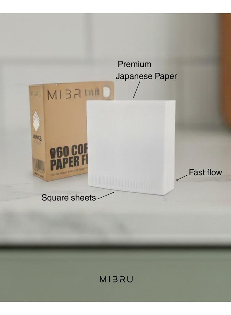 MIBRU Premium White Paper Coffee Filters Square Shaped V60 Japanese Material, Size 00, Pour Over Drip for coffee maker Timemore Dripper Disposable with Box - Image 5