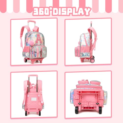 Meetbelify Rolling Backpack for Girls Backpack with Wheels for Elementary Student Kids School Bag with Lunch Box Pencil Case for Girls Ages 6-8 Years Old Pink - Image 3