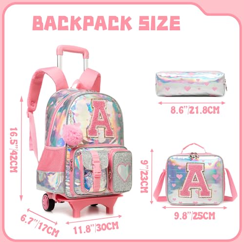 Meetbelify Rolling Backpack for Girls Backpack with Wheels for Elementary Student Kids School Bag with Lunch Box Pencil Case for Girls Ages 6-8 Years Old Pink - Image 2
