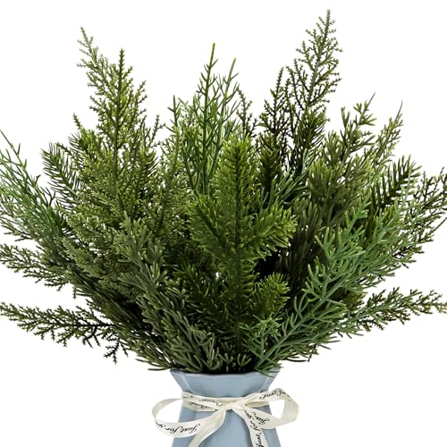 Kunjocy 40 Pcs Artificial Pine Branches Assorted Faux Pine Stems Cedar Leaves Needle Sprigs Plastic Fake Christmas Greenery Pine Picks for Xmas Tree Wreaths Garlands DIY Accessories Home Decor (40, Green) - Image 5