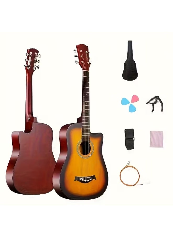 Megarya 38 inch Acoustic Guitar for Beginners, Includes Gig Bag, Strap, Picks, and Capo (Sunburst) - Image 1
