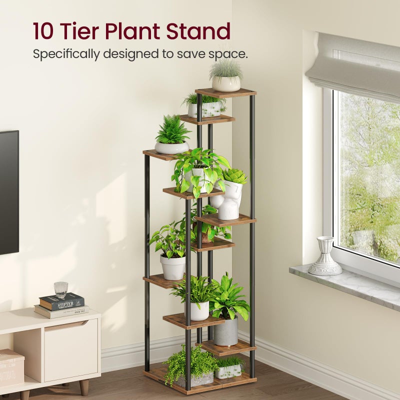 Yzosvki 10 Tier Plant Stand Indoor, Tiered Corner Plant Shelf Flower Stand for Living Room, Balcony, Patio, Garden, Rustic Brown - Image 5