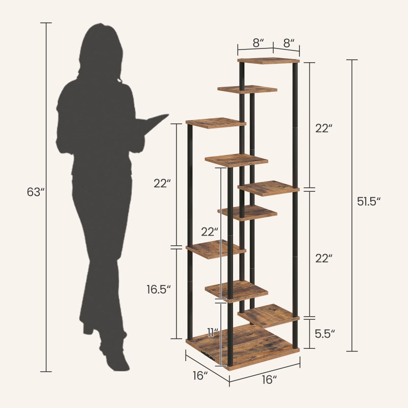 Yzosvki 10 Tier Plant Stand Indoor, Tiered Corner Plant Shelf Flower Stand for Living Room, Balcony, Patio, Garden, Rustic Brown - Image 2