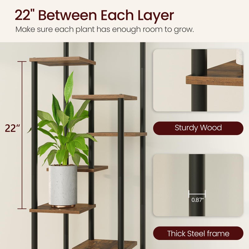 Yzosvki 10 Tier Plant Stand Indoor, Tiered Corner Plant Shelf Flower Stand for Living Room, Balcony, Patio, Garden, Rustic Brown - Image 3
